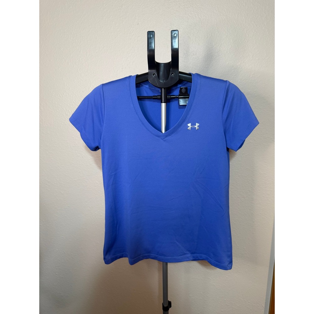 Under Armour Womens Blue V-Neck Short Sleeve HeatGear Athletic T-Shirt Large